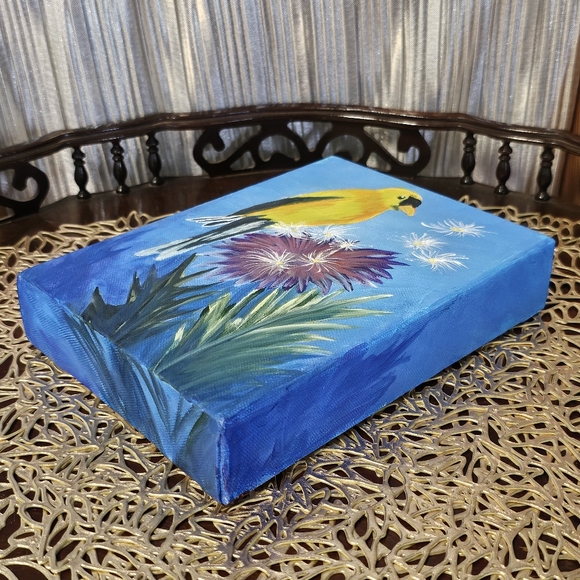 Vintage Painting of Yellow Bird on Flowers Wall Art, Home Decor - Picture 5 of 9